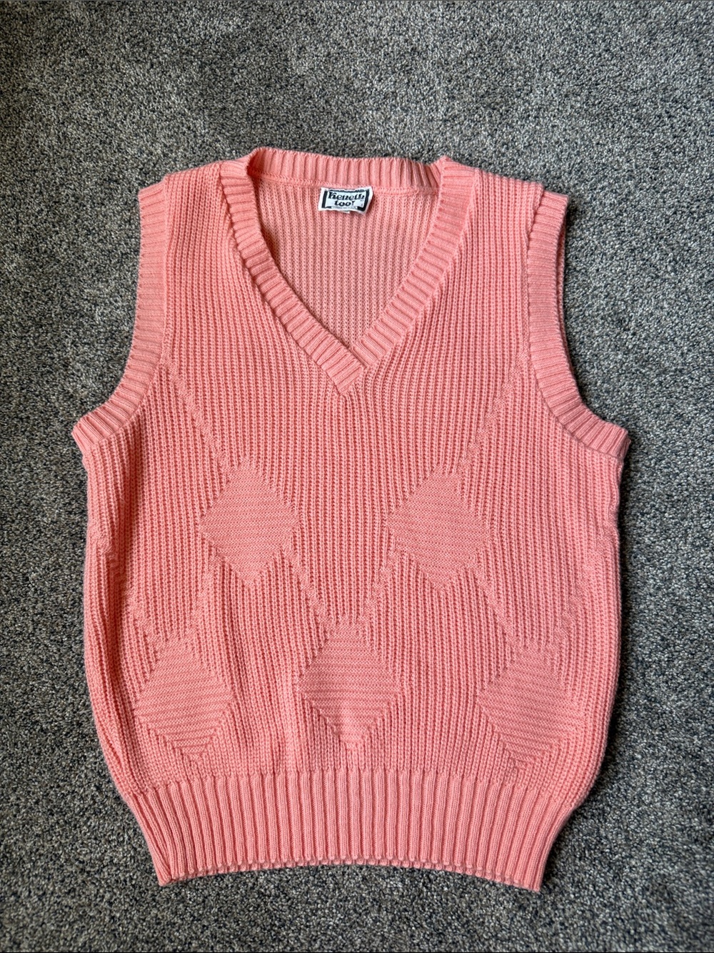 Vintage Kenneth Too! Pink Knit Sweater Vest • 80s/90s Style • Made in USA Preppy